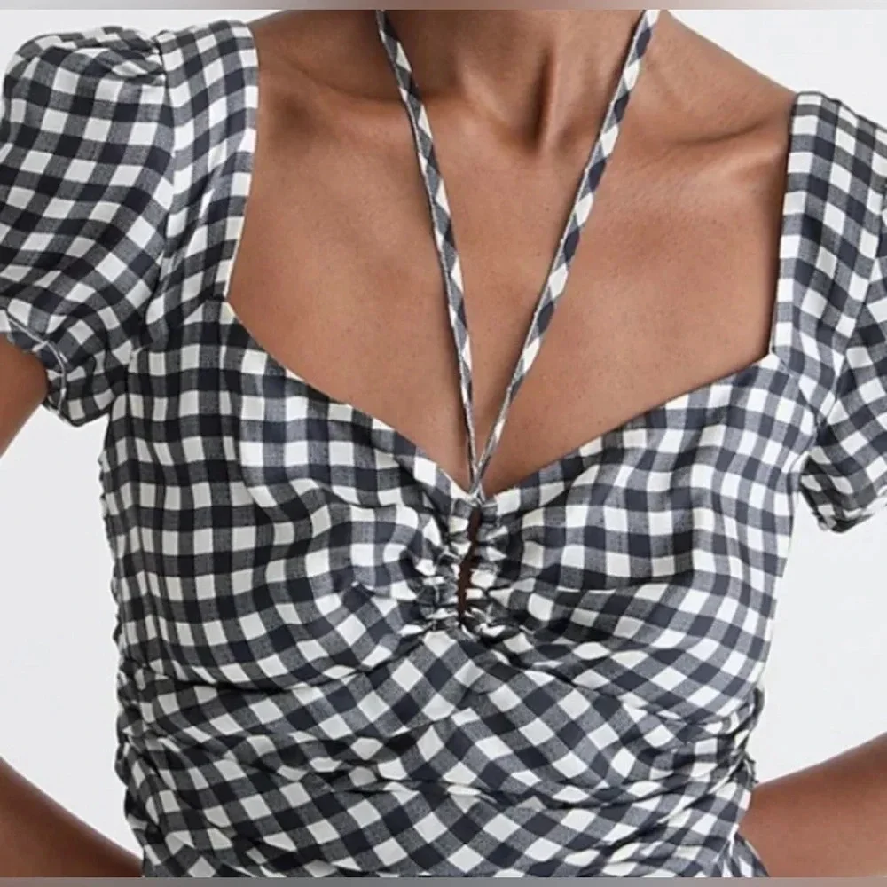 NWT J. CREW collection neck tie gingham satin feel maxi dress